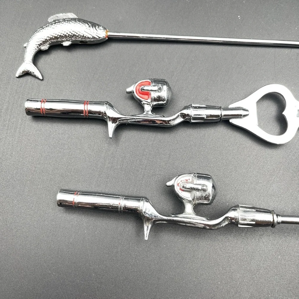 Fishing Theme Bar Tool Set Jigger Bottle Opener Fish Cocktail Pick Stainless